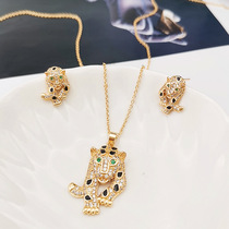Cross-border foreign trade hot trend leopard women jewelry necklace set micro-zirconium earrings