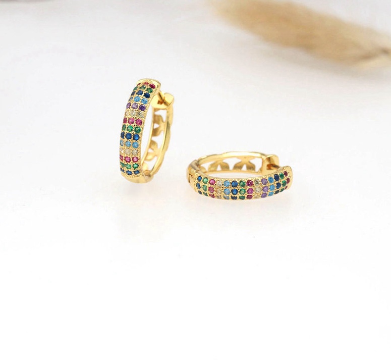 Round colored diamond earrings plated 18k gold earrings simple style