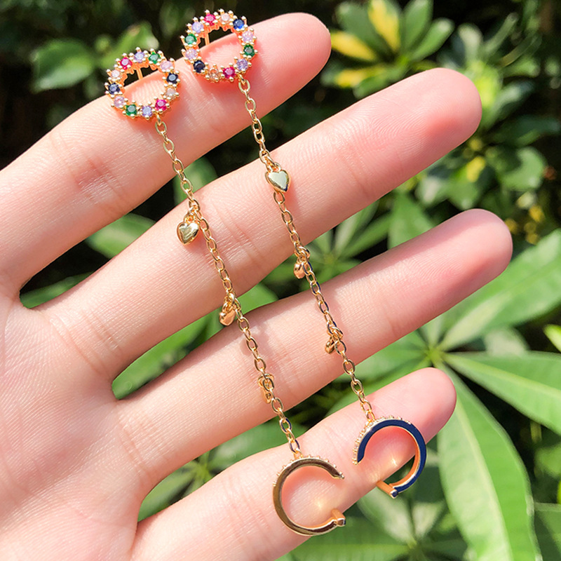 Cross-border hot selling earrings women Europe and the United States new careful heart zirconia long earrings heart color zirconium earrings factory direct sales