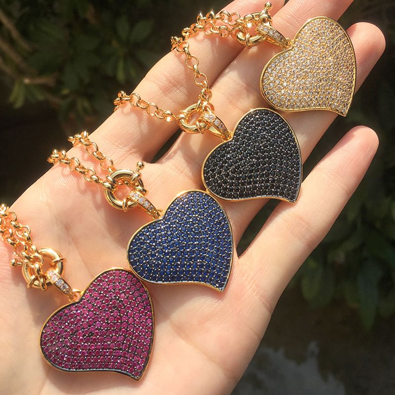 Cross-border hot necklace women South America fashion color zirconium love pendant sex personality temperament heart necklace