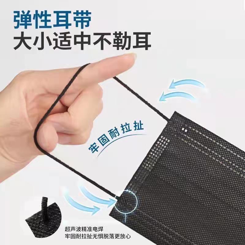 黑色平面口罩一次性日常防护熔喷布三层男女成人【外贸专供】民用详情3