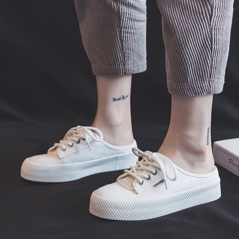 This half drag canvas shoe woman 2022 new summer thin breathable foot ins tide casual board shoes