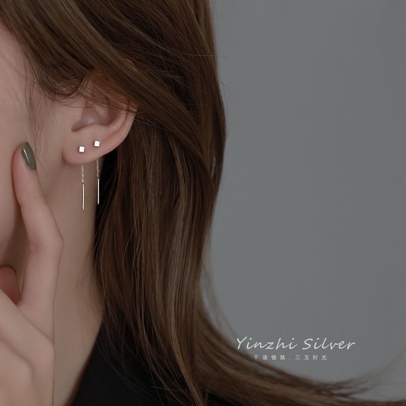 Silver Needle earrings for women 2022 Premium ear thread earrings design sense niche ear studs 2022 new fashion ear chain