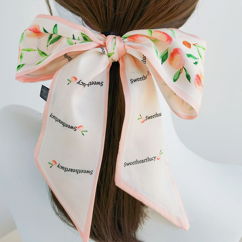 Vitality Girls Fruit Series Silk Scarf Headband Net Red Spring And Summer New Ribbon Tie Hair Rope Application Scenario