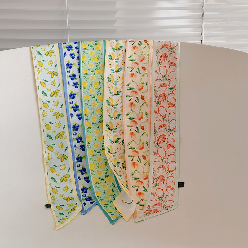 Vitality Girls Fruit Series Silk Scarf Headband Net Red Spring And Summer New Ribbon Tie Hair Rope Specification drawing