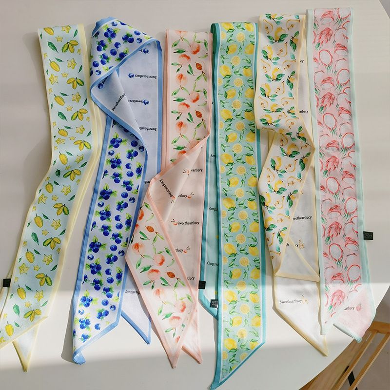 Vitality Girls Fruit Series Silk Scarf Headband Net Red Spring And Summer New Ribbon Tie Hair Rope