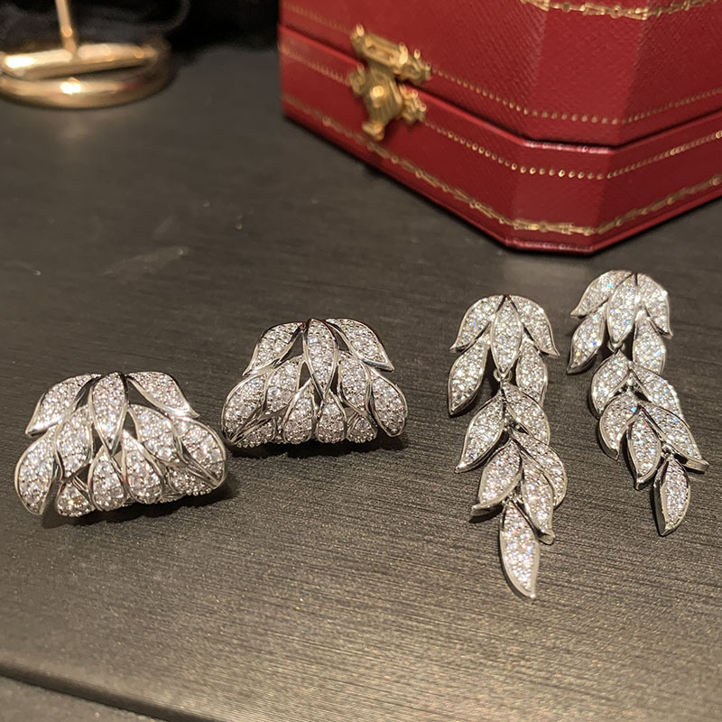 Silver wheat ear earrings long tassel super fairy elegance S925 silver needle small wave roll leaf