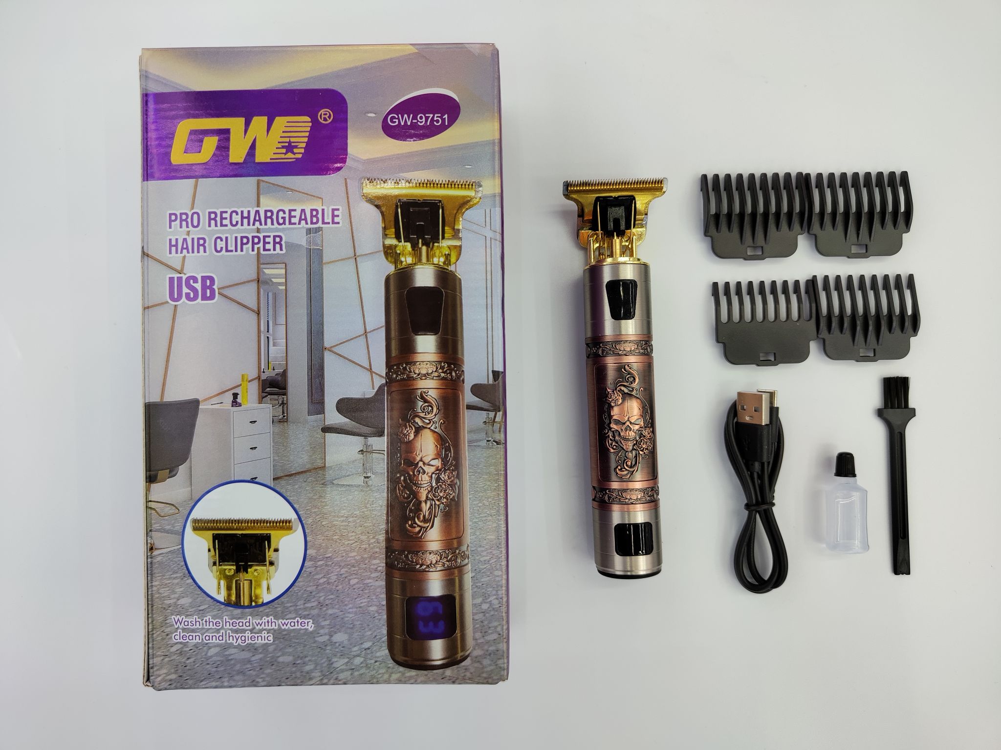 Metal Hair Clippers Skull Pattern Hair Clippers Oil Hair Clippers Carved Hair Clippers Cross-Border New Hair Clippers Specification drawing