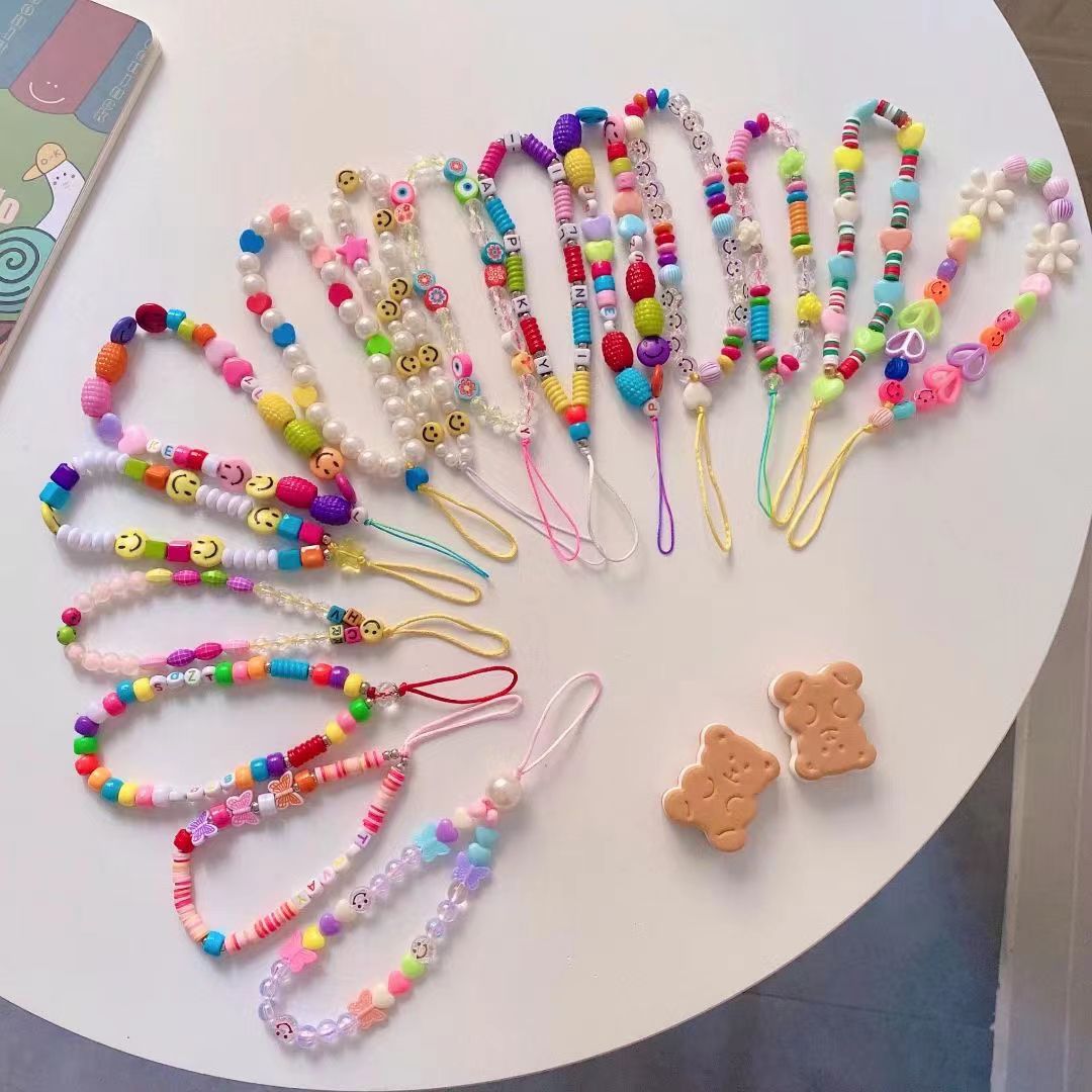 Ins wind Korea edition acrylic soft glue DIY beaded mobile phone rope candy color short wristband jewelry pendant manufacturers thumbnail