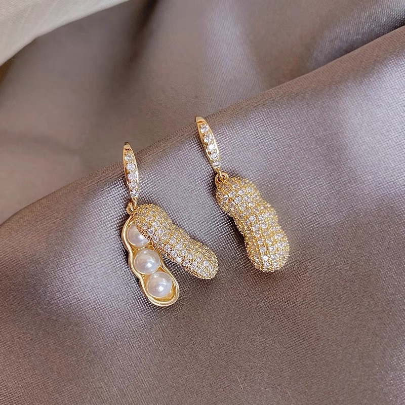 Chinese style niche design peanut earrings new fashion Korean temperament net red with pearl earrings
