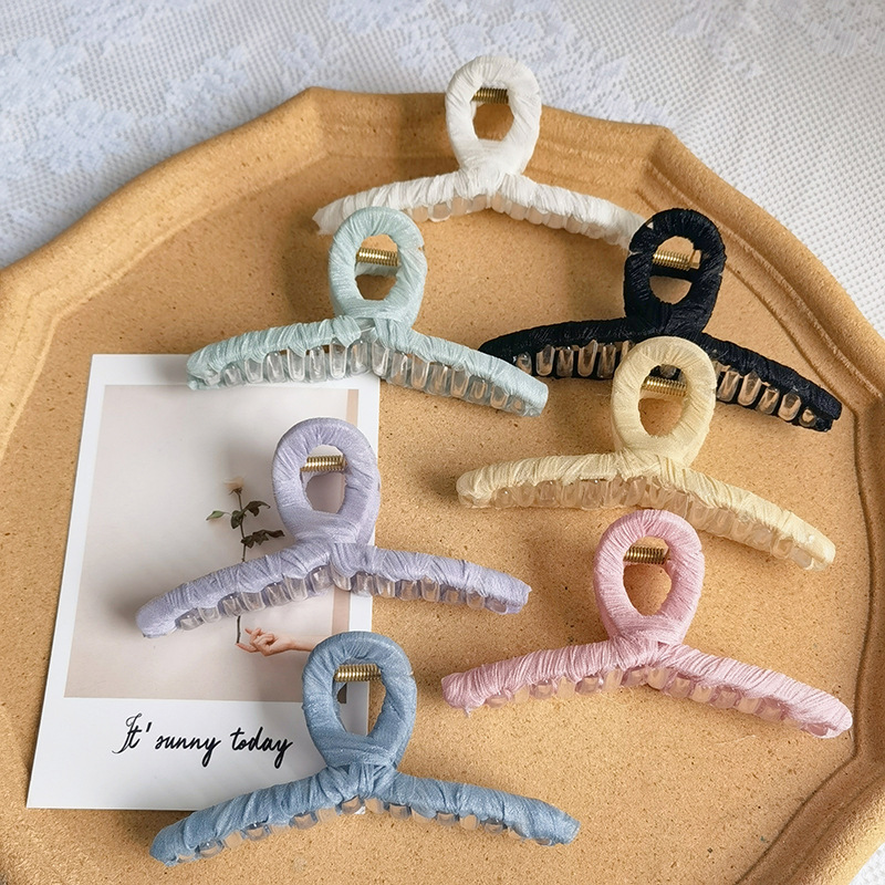 Korean Style Simple Sweet Solid Color Cloth Clip Large Back Head Hair Shark Clip Early Summer Fresh Girl Hair Accessories
