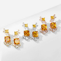 European and American fashion design T square rock sugar yellow diamond women earrings temperament full of diamond studs