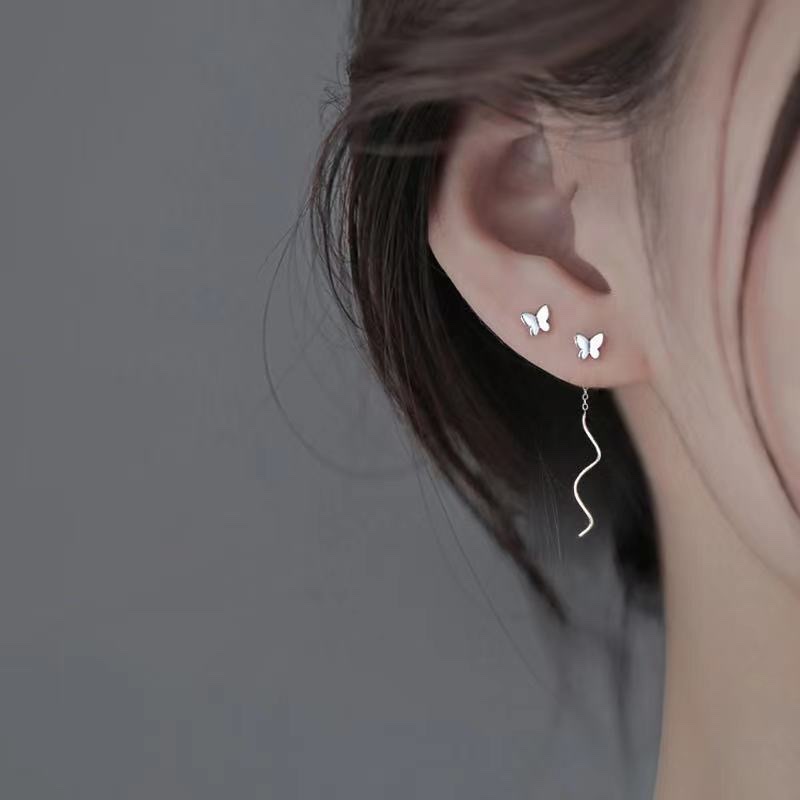 S999 sterling silver butterfly ear line women's summer earring new fashion high-grade earring niche design ear piercing