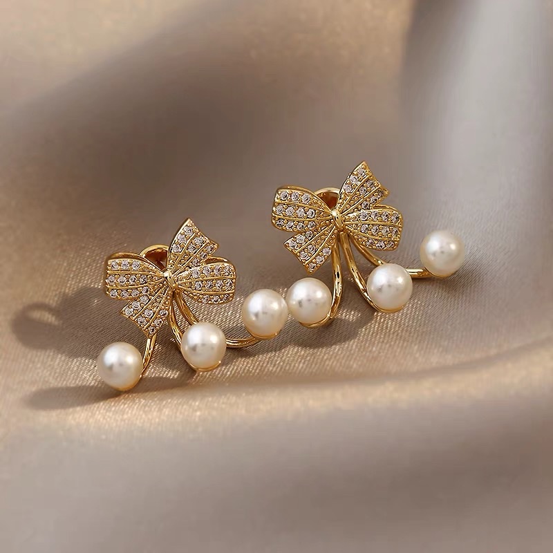 Bow pearl earrings female high-grade sense earrings temperament earrings girl