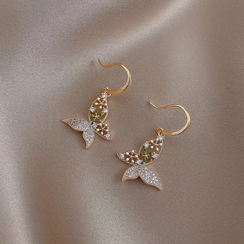 At a glance! Diamond drop oil butterfly earrings for women Vintage Hook style premium earrings