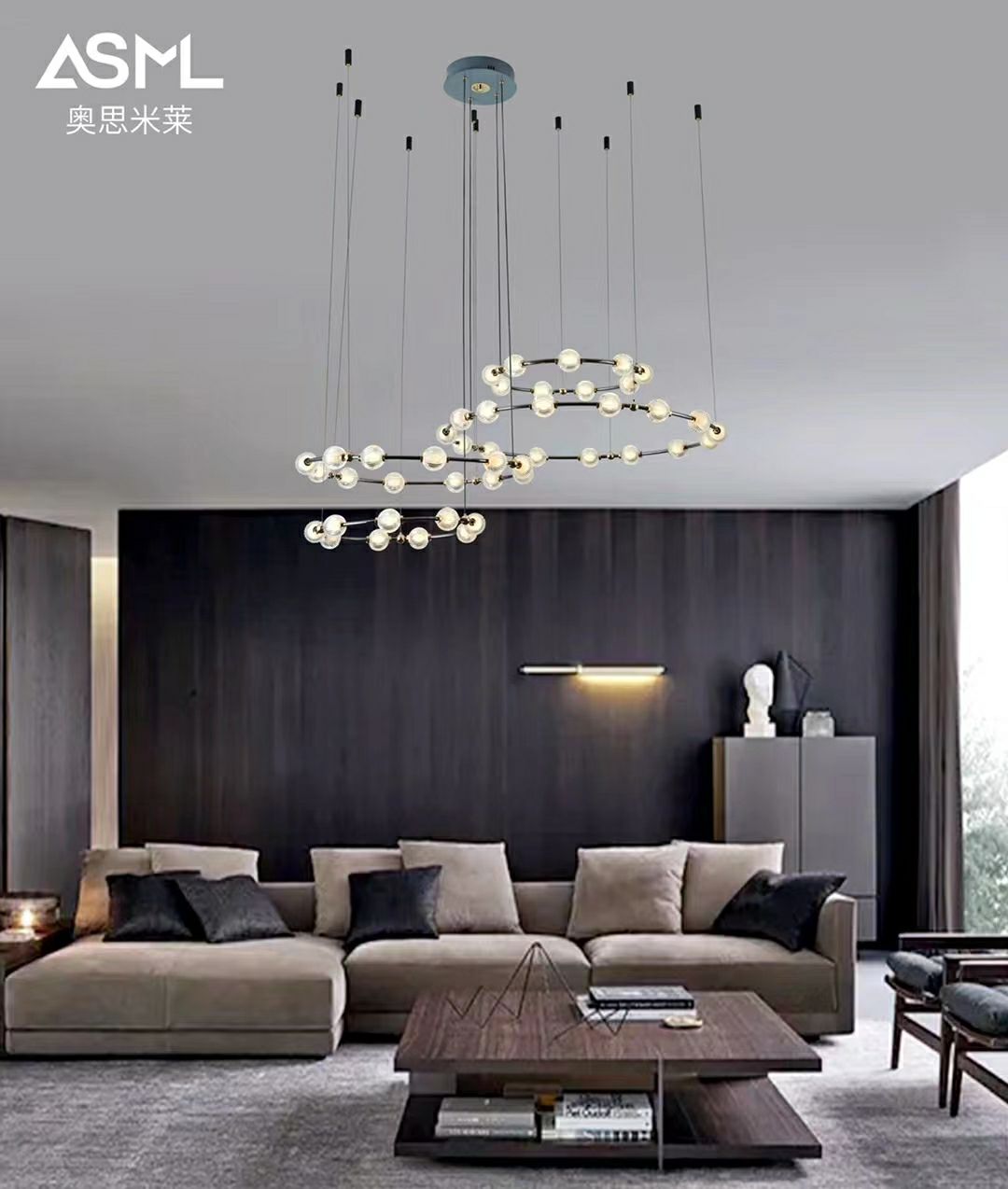 Happy Bean living room exhibition hall light 45 head diameter 1000+850+650+650mm pearl black + gold LED three-color dimming + electrode dimming thumbnail