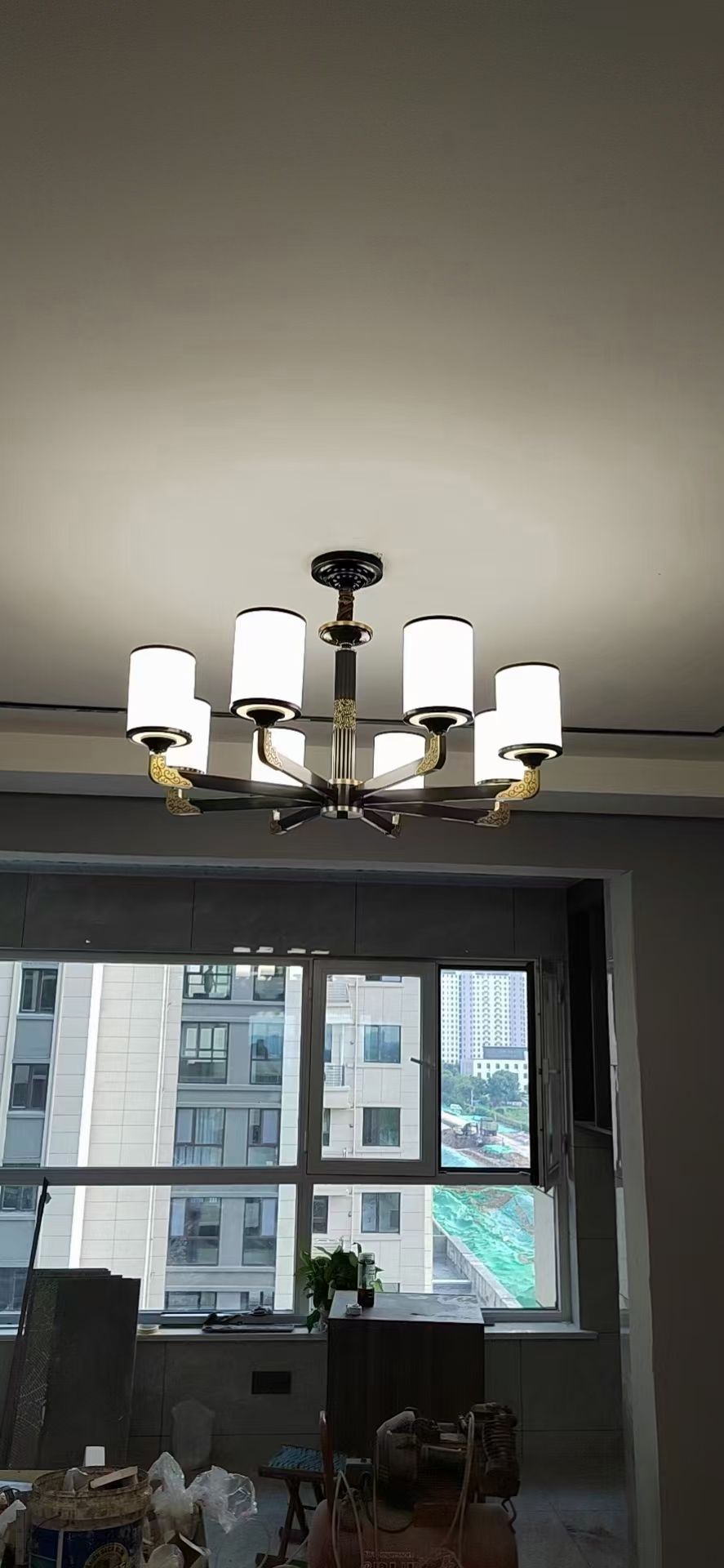 Copper + Glass lamp shade 8 head hanging black thumbnail