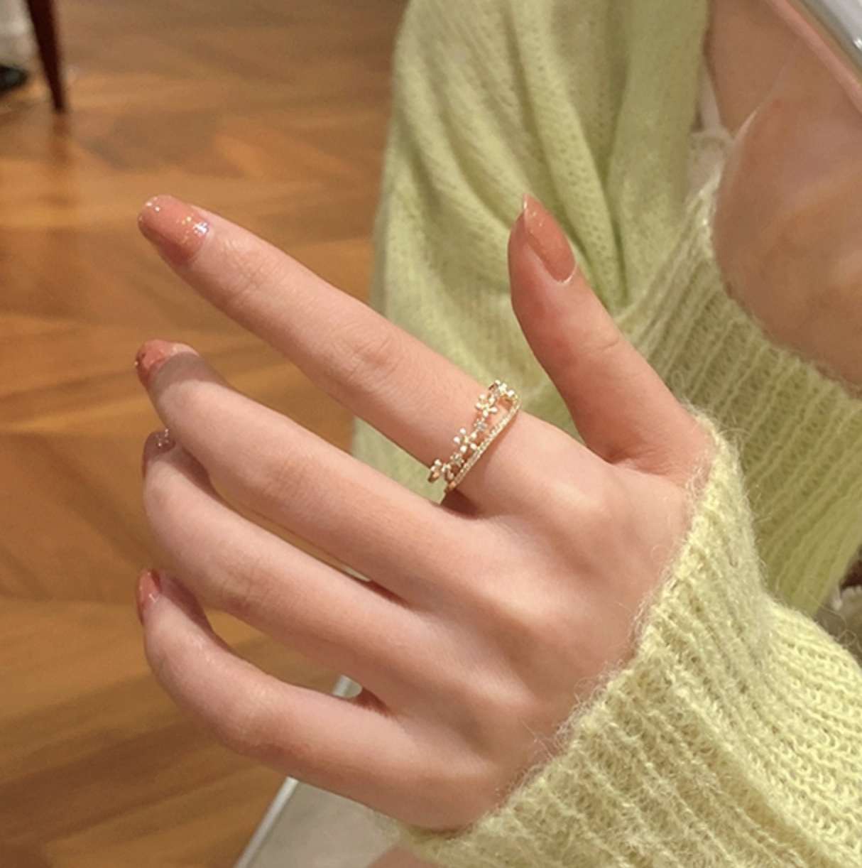 45-ring women's simple ring with a unique design sense, a niche Korean fairy minimalist style guitar -2006