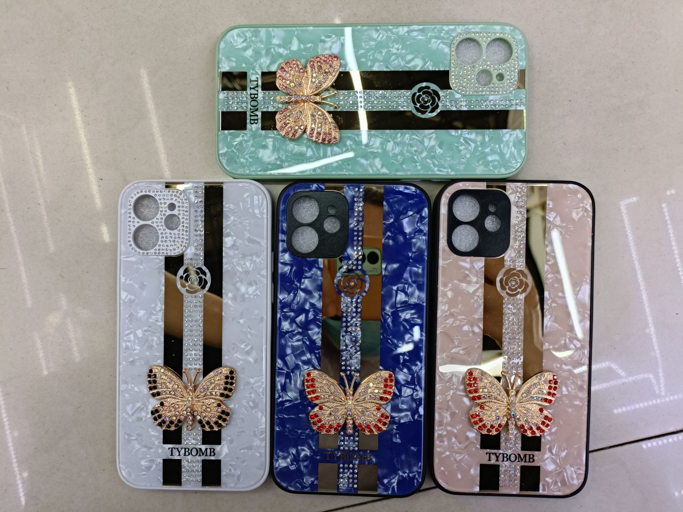 Butterfly drill shell pattern mobile phone shell camera stick drill do not stick drill