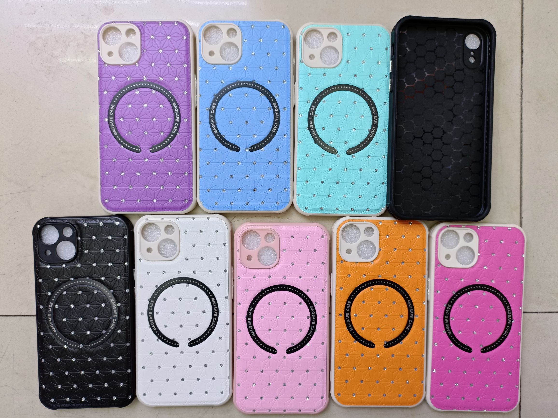 Glitter dot magnetic electroplated button cell phone case