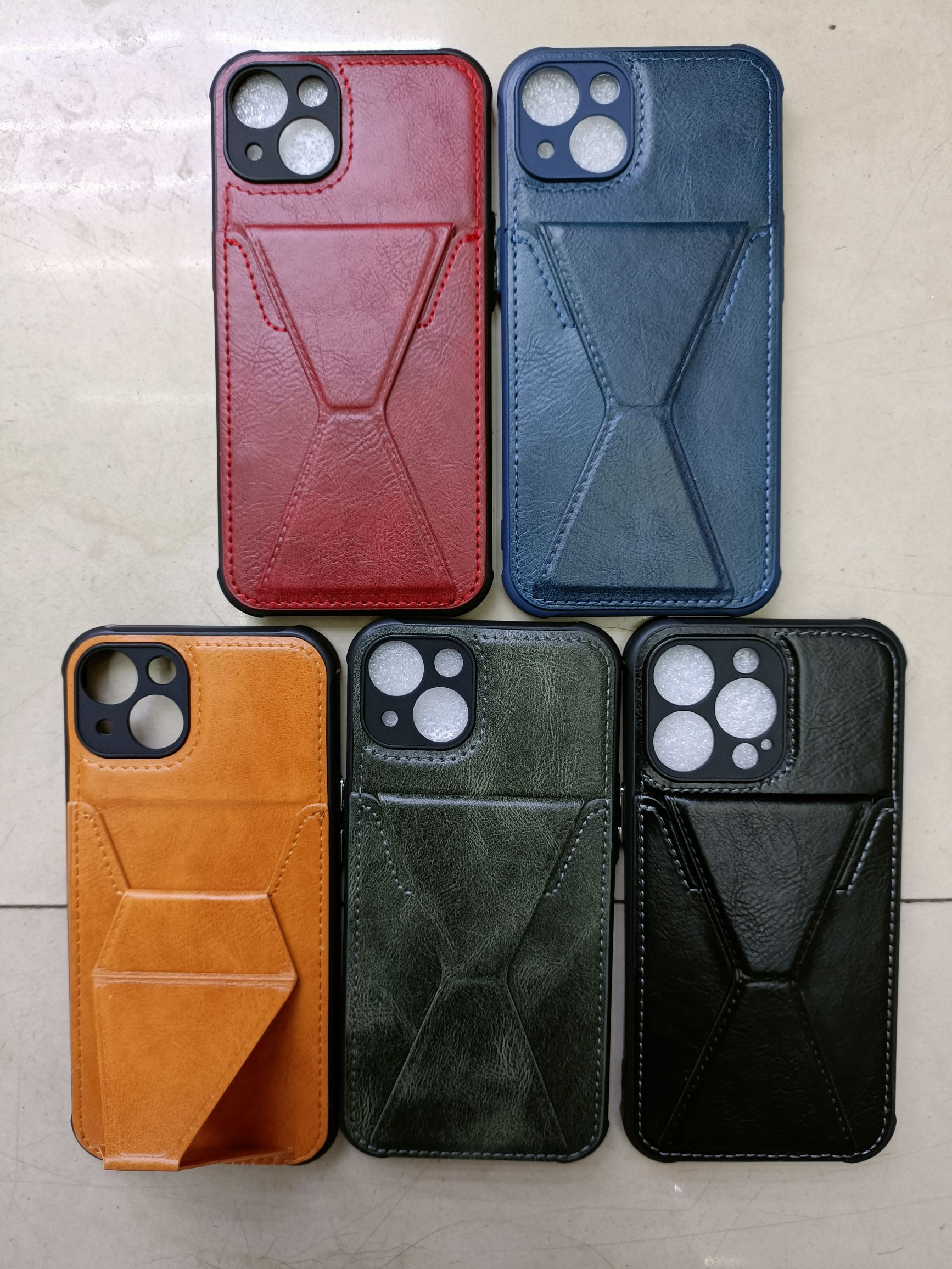 Leather folding stand electroplated button phone case