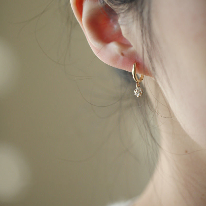 Sparkling ball pure S925 pure silver ear ring zircon temperament simple small earring ear buckle ear bone ring temperament fashion