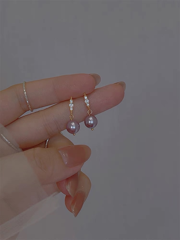Fashion trend High quality mystery Silo purple shell beads earrings Pearl earrings girl