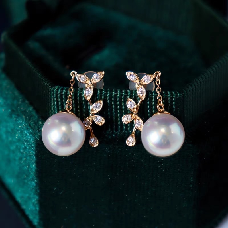 Gold flower earrings Pearl earrings earrings earrings earrings studs diamond girl