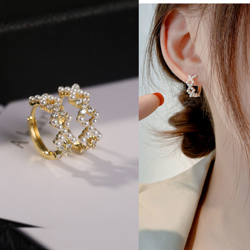 s925 Sterling silver earrings Female Pearl small earrings Fashion All-match earrings Temperament Net Red earrings buckle earrings studs earrings drop thumbnail