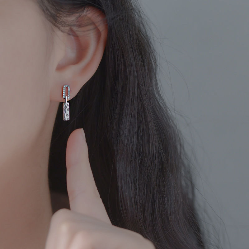 GLTEN Korean square letter inlaid diamond S925 silver stud female INS cold wind new earrings all match thumbnail