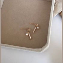 New miss simple small diamond stick fresh water pearl girl feeling temperament student earrings