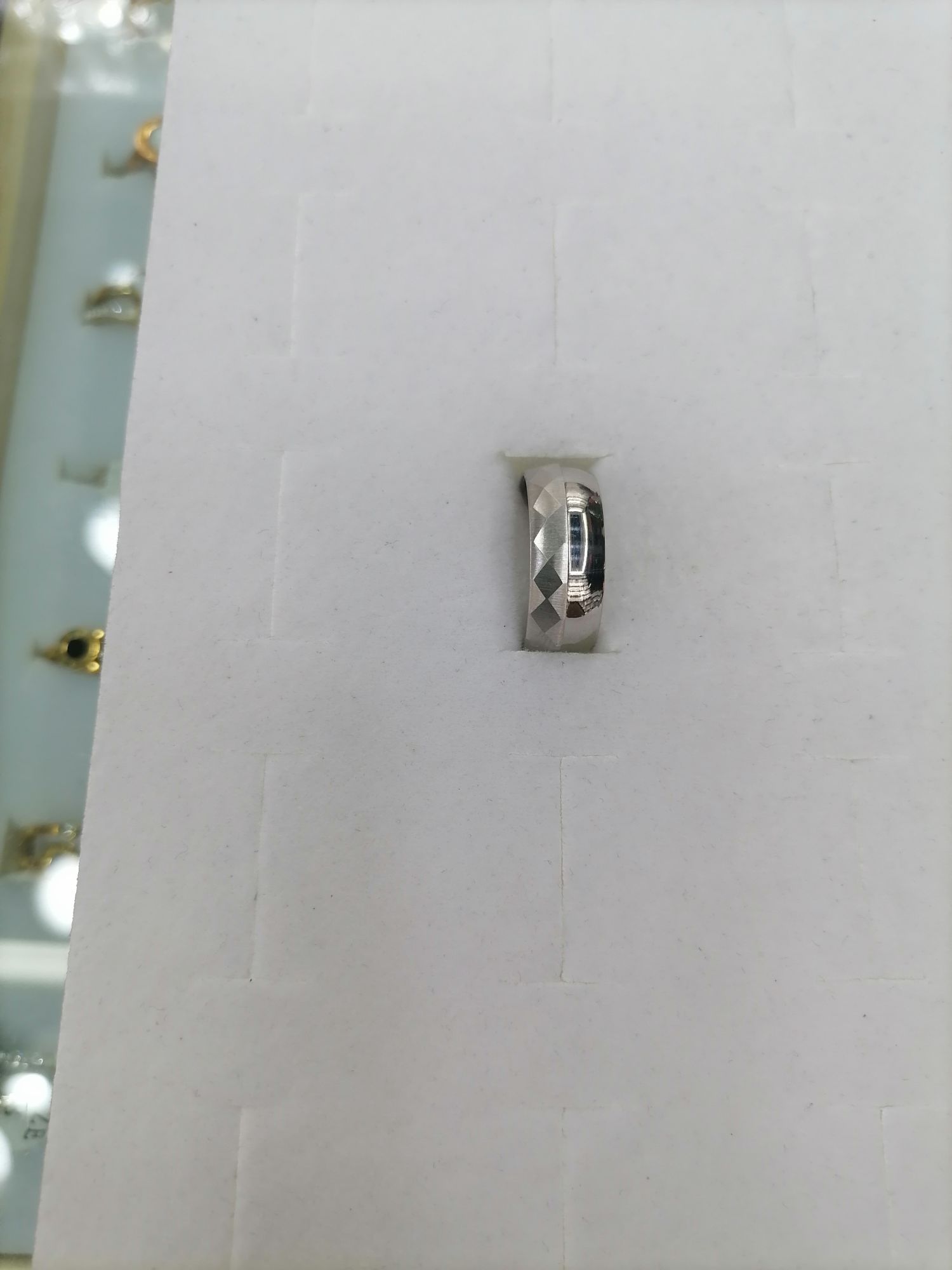Titanium steel silver semi-ground diamond row semi-double ring
