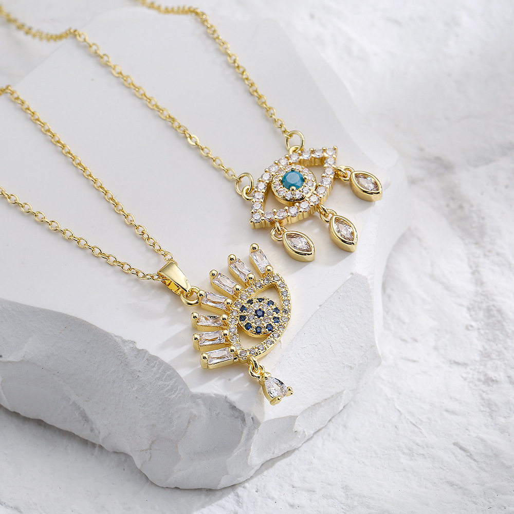 Small high-end necklaces copper plated 18K gold zircon tears eye pendant necklace cross-border new products