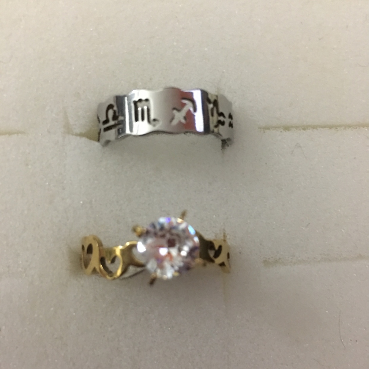 Cheng Jie jewelry stainless steel zircon inlaid process mixed match white laser cut ring
