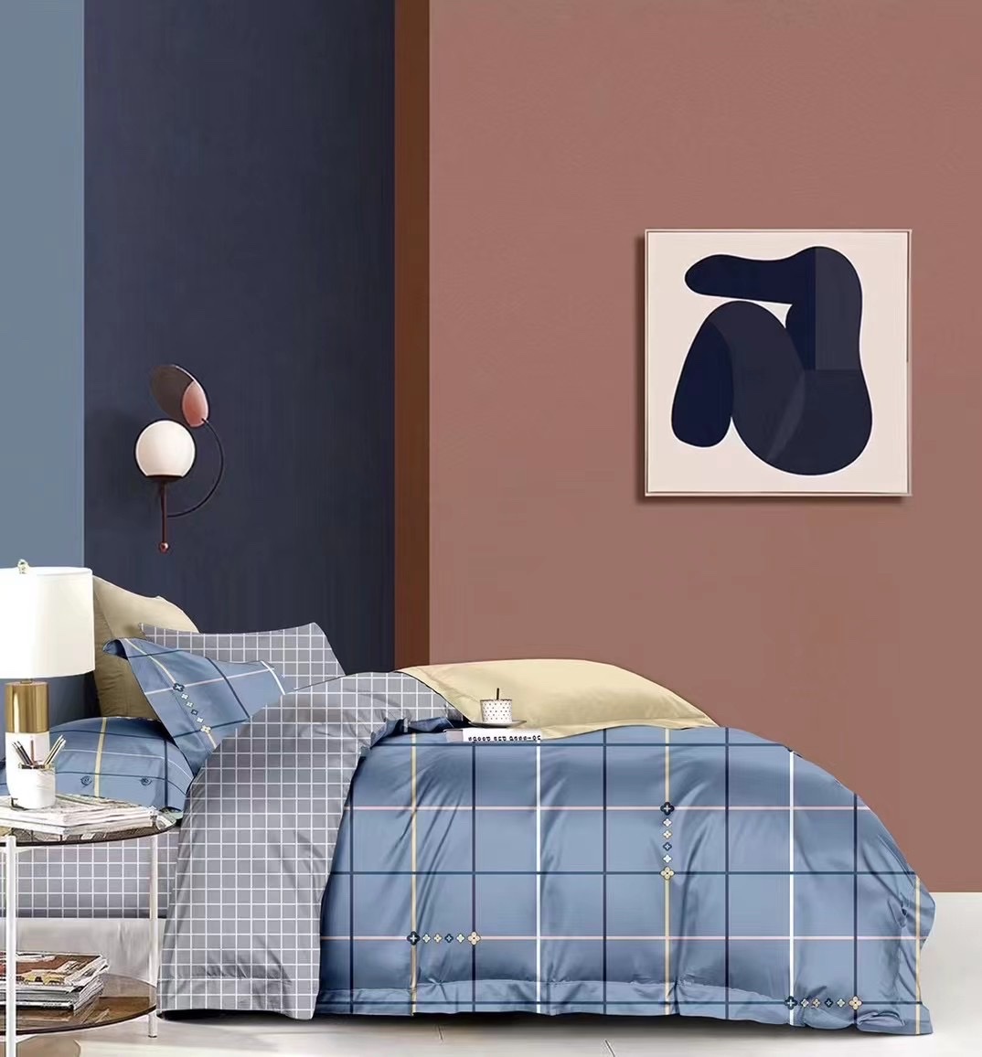 New Cotton Printed Four-Piece Set With Plaid Stripes Mixed Specification drawing