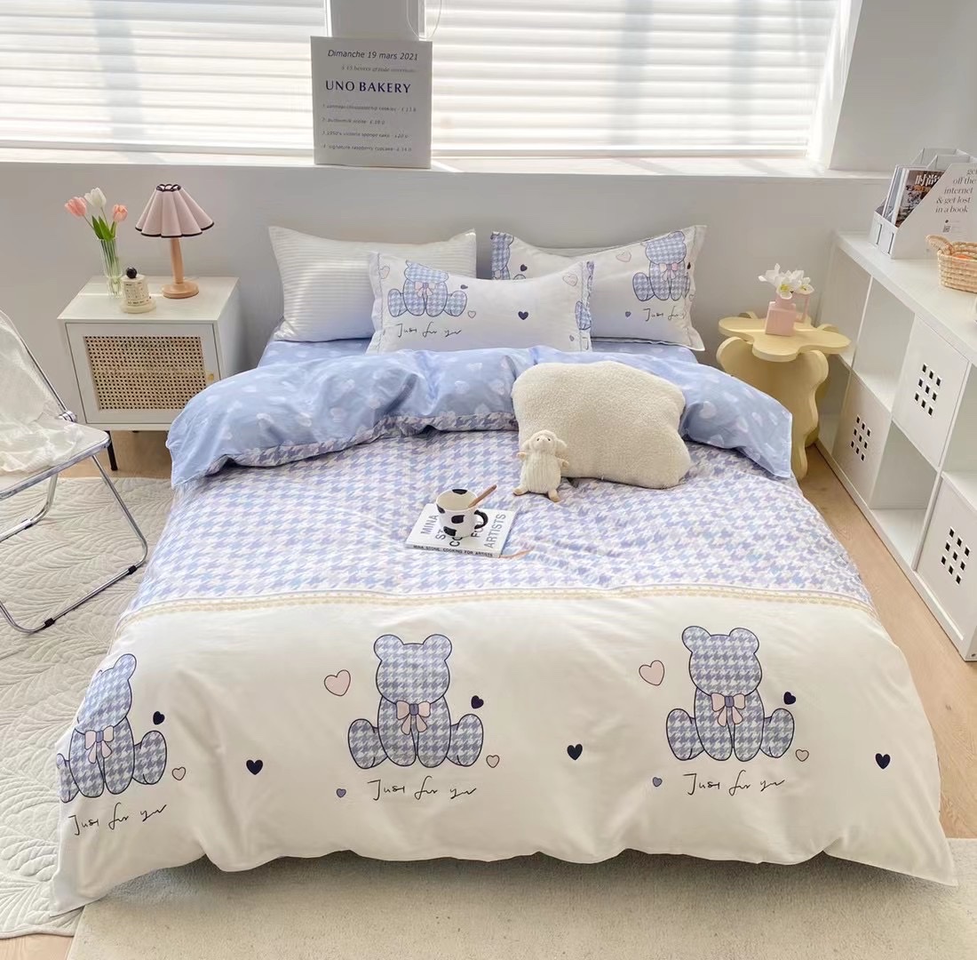 New Cotton Printed 4-Piece Set Floral/Striped/Cartoon Multicolored