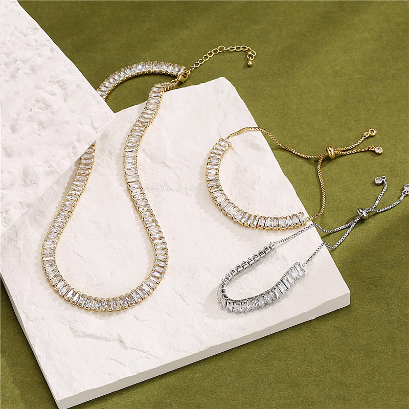Micro-inset zircon necklace full diamond necklace T square diamond chain