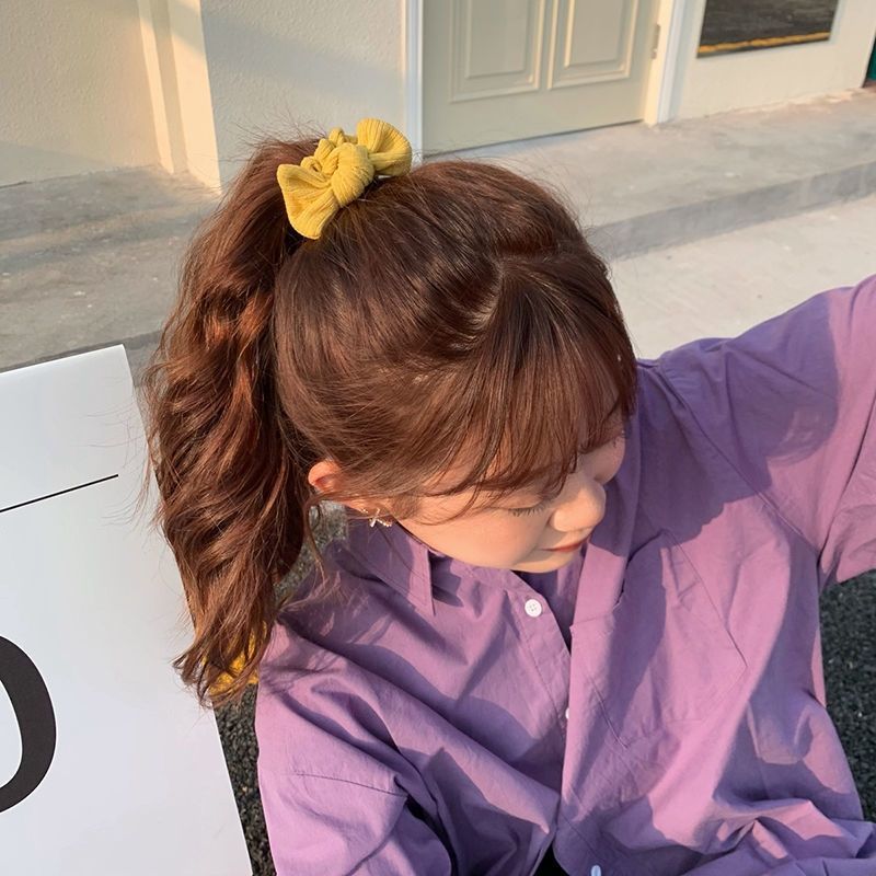 Cute Candy-Colored Bow Pleated Hair Tie Women's Japanese Tie Hair Ponytail Headtie Net Red Everything With Foreign Style Scrumps Specification drawing