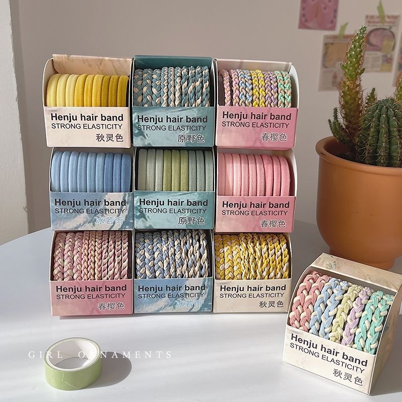10 Boxed Candy Color High Appearance Horizontal Twist Hair Tie Ponytail Hair Tie High Elastic Durable Rubber Band Hair Band Headwear