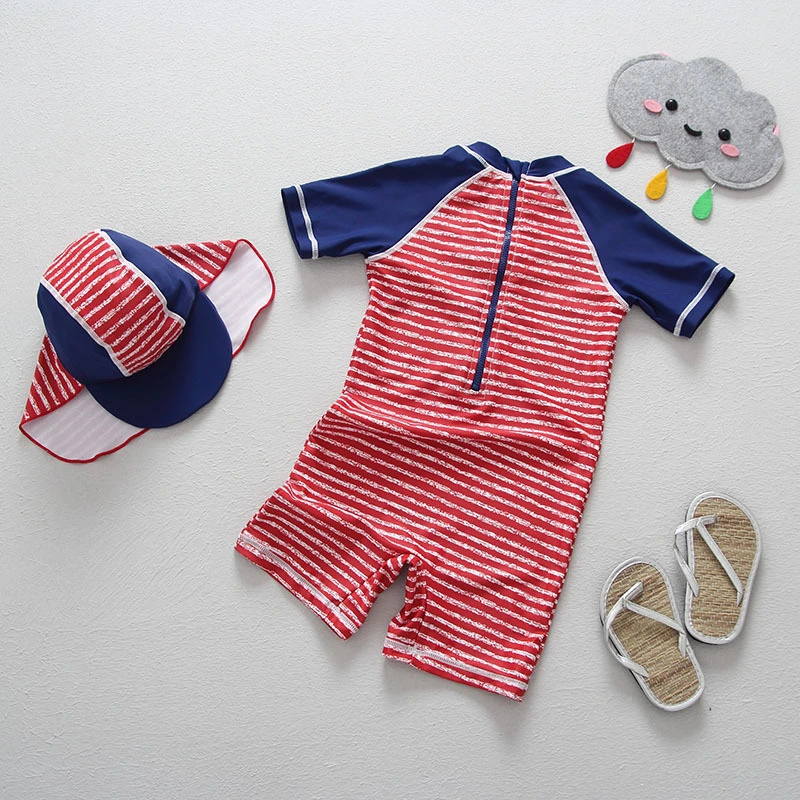 HAOLUFEI Boys Sunscreen Siamese Striped Surf Wetsuit Swimsuit