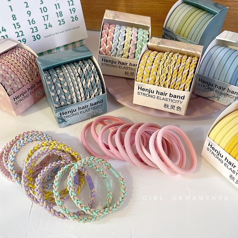 10 Boxed Candy Color High Appearance Horizontal Twist Hair Tie Ponytail Hair Tie High Elastic Durable Rubber Band Hair Band Headwear Application Scenario