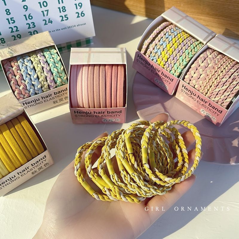 10 Boxed Candy Color High Appearance Horizontal Twist Hair Tie Ponytail Hair Tie High Elastic Durable Rubber Band Hair Band Headwear Specification drawing