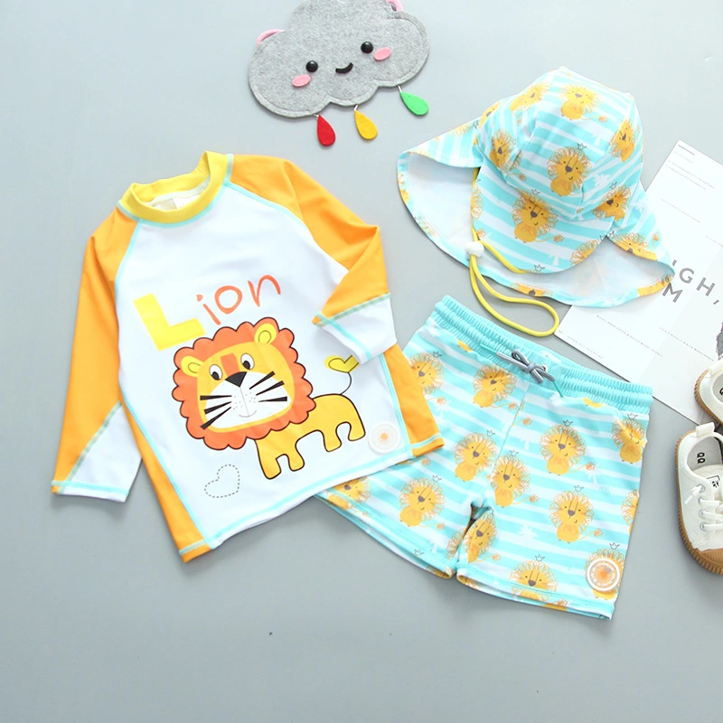 HAOLOUFEI Children's Swimwear Boys Carton Cute Long Sleeve Swimwear
