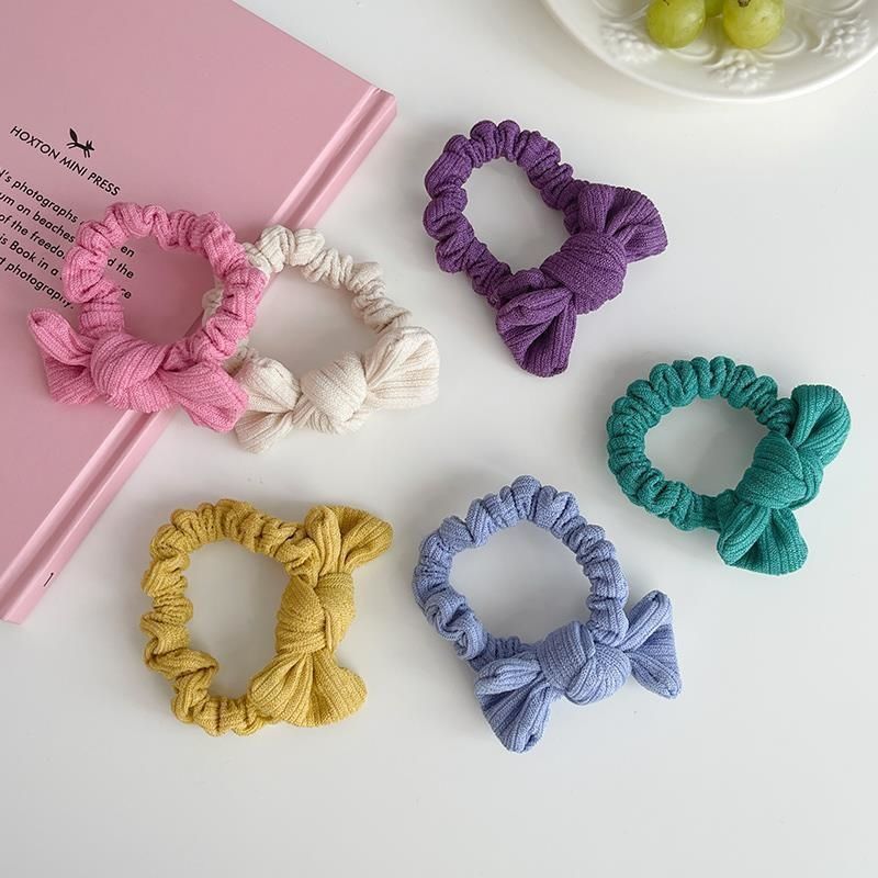 Cute Candy-Colored Bow Pleated Hair Tie Women's Japanese Tie Hair Ponytail Headtie Net Red Everything With Foreign Style Scrumps details Picture