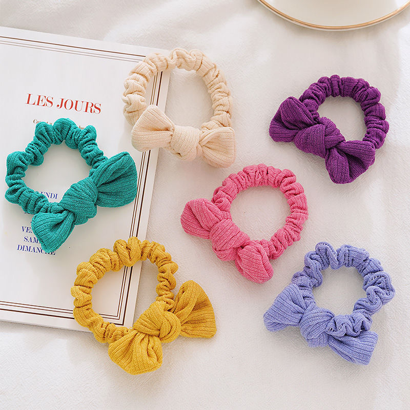 Cute Candy-Colored Bow Pleated Hair Tie Women's Japanese Tie Hair Ponytail Headtie Net Red Everything With Foreign Style Scrumps