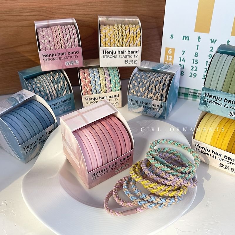10 Boxed Candy Color High Appearance Horizontal Twist Hair Tie Ponytail Hair Tie High Elastic Durable Rubber Band Hair Band Headwear Item Picture
