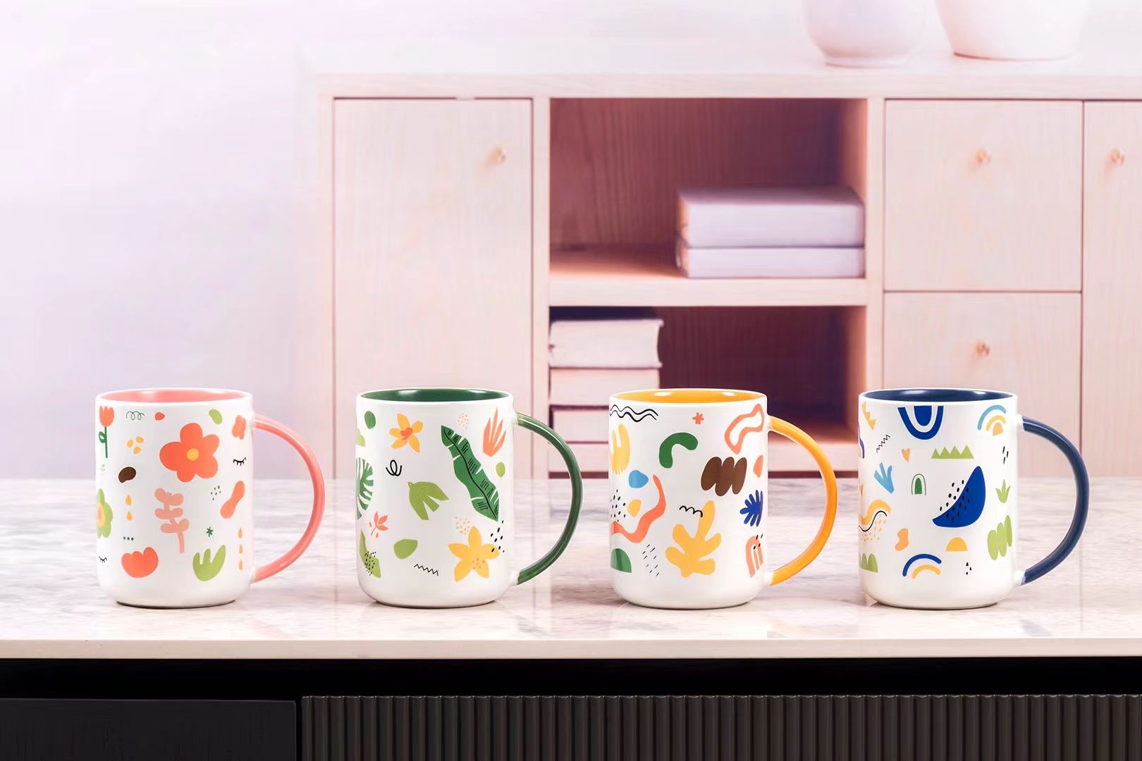 Painted Ceramic Cup Spring Color Series Cup Inner Color Glaze 420Ml details Picture
