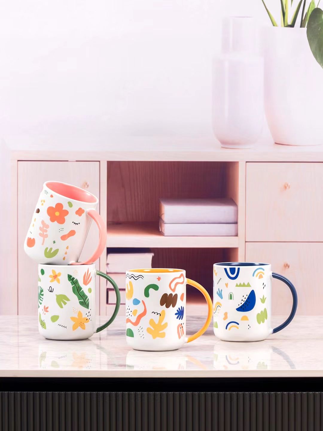Painted Ceramic Cup Spring Color Series Cup Inner Color Glaze 420Ml Specification drawing
