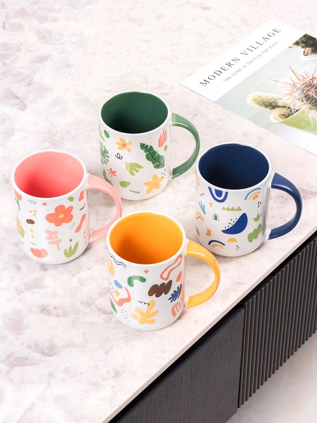 Painted Ceramic Cup Spring Color Series Cup Inner Color Glaze 420Ml
