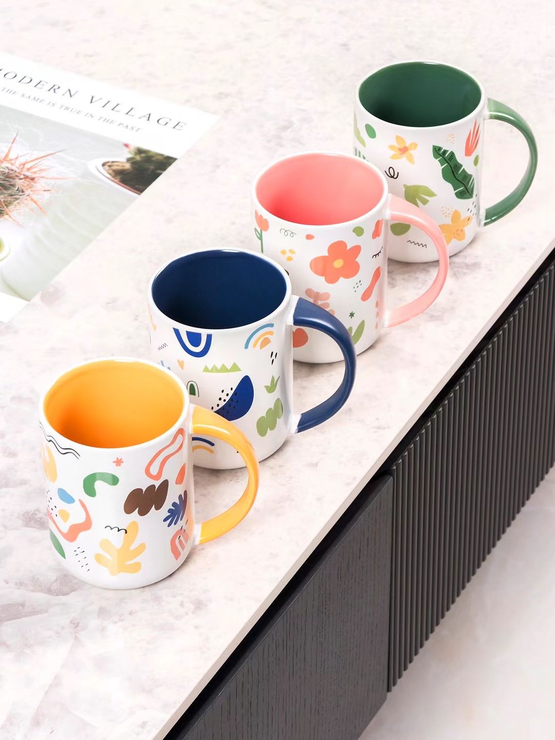 Painted Ceramic Cup Spring Color Series Cup Inner Color Glaze 420Ml Application Scenario